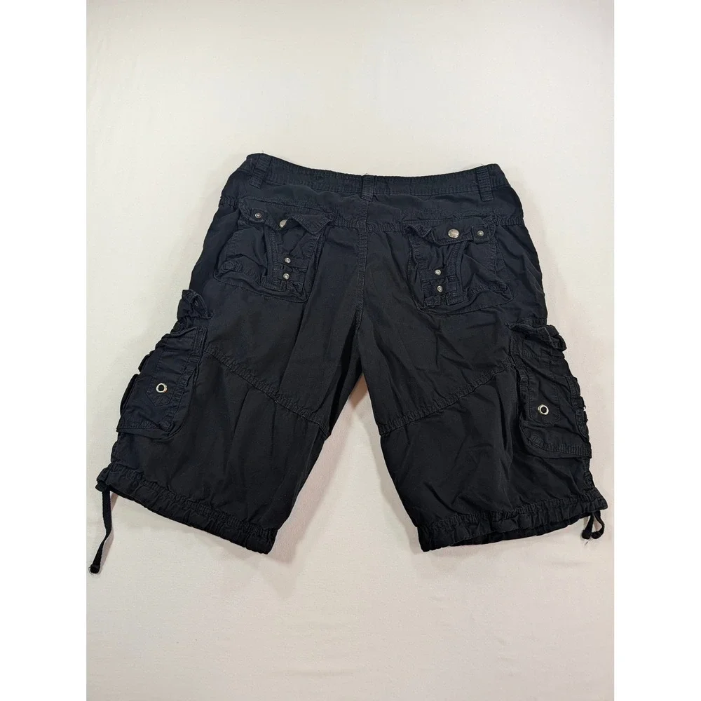 Stone Falcon Mens Black Cargo Shorts Size 34 Multi Pocket Tactical Streetwear